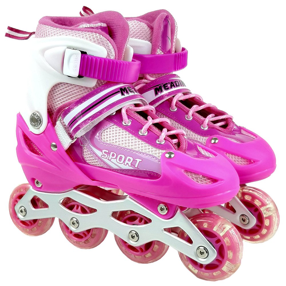 Patins Infantil Rodas In Line Abec Tam Ajust Vel Rosa