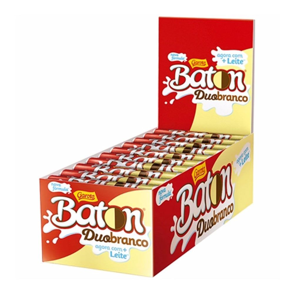 Caixa Chocolate Baton Garoto Duo Branco 16g 30 Unidades Empório