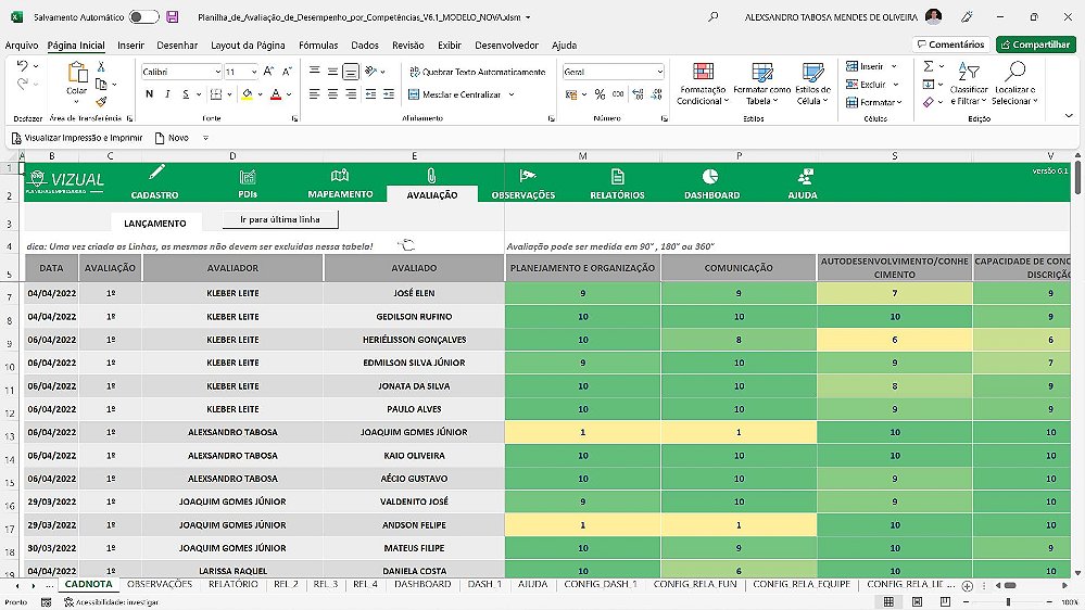 Planilha de Avaliação de Desempenho por Competência em Excel Vizual Planilhas Empresariais