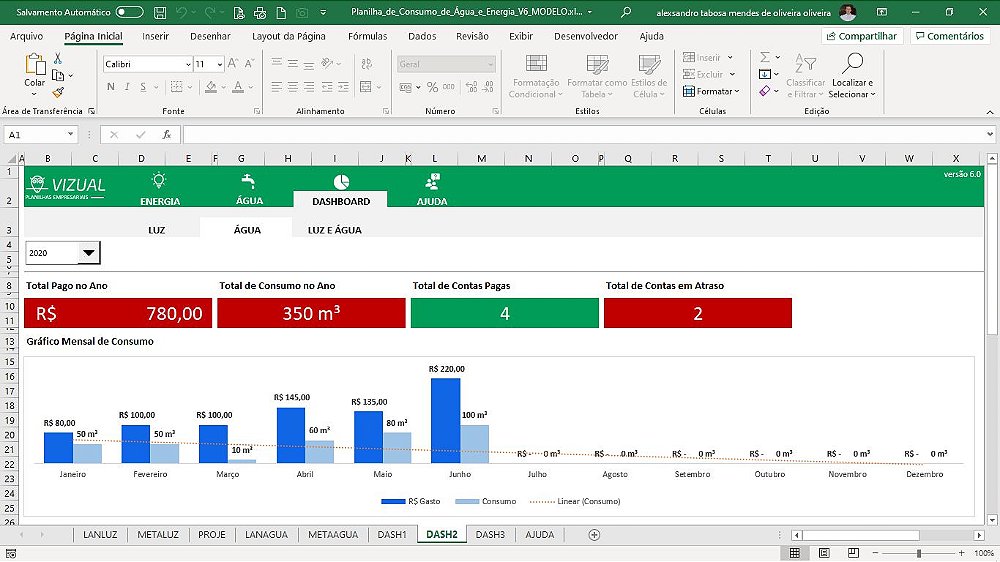 Planilha De Consumo De Gua E Energia Em Excel Vizual Planilhas Empresariais Planilhas