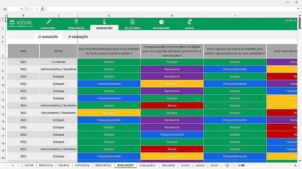 Planilha De Pesquisa De Clima Organizacional Em Excel 6 0 Vizual