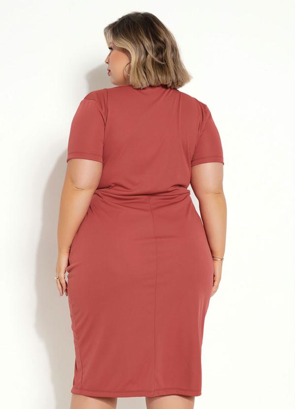 Vestido Terracota Fenda Plus Size Foxxstore