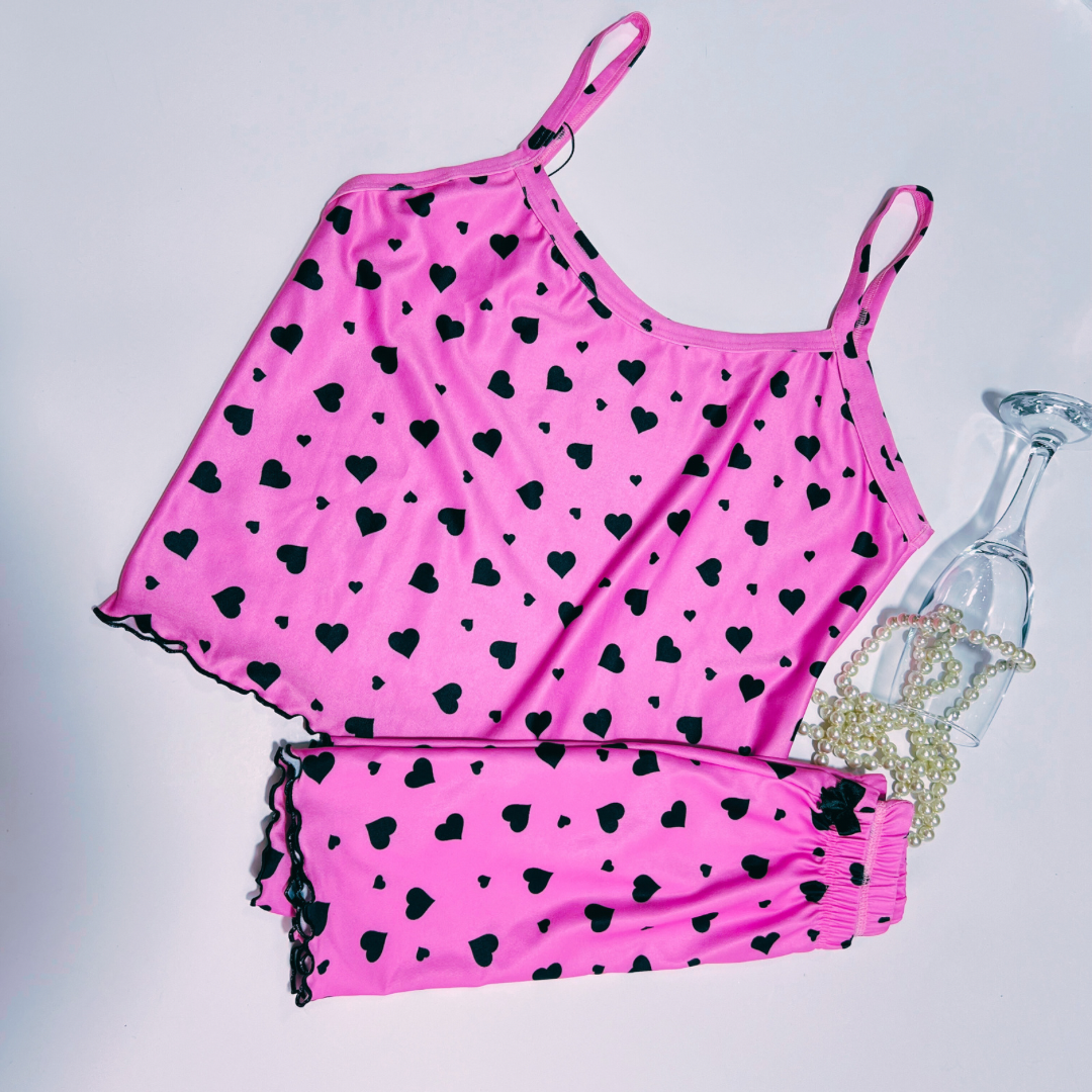 Short Doll em Liganete Rosa Pantera Coração Segredo Meu Lingerie Sensual