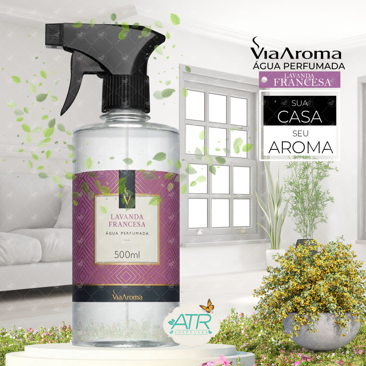 Água Perfumada E Aromatizador Tecido Via Aroma Lavanda Francesa 500ml