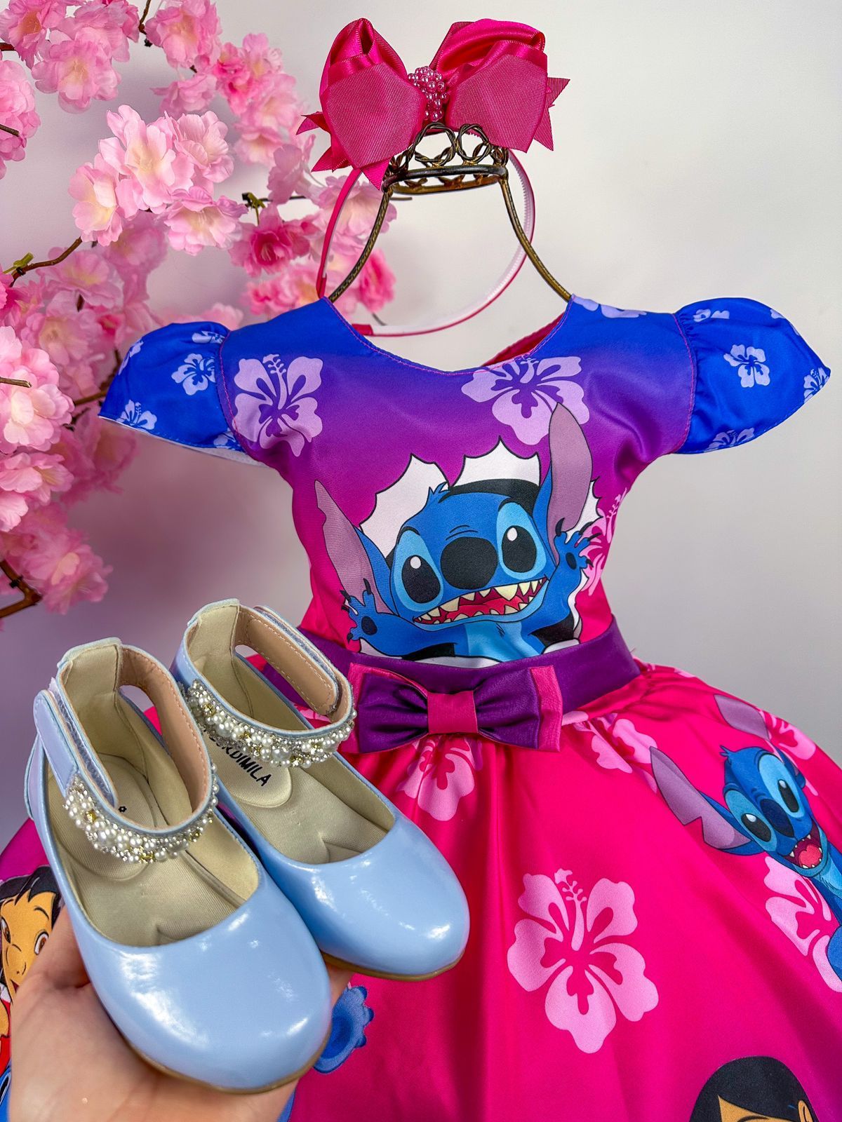 Vestido Infantil Temáticos Luxo Stitch Fabuloso Ateliê