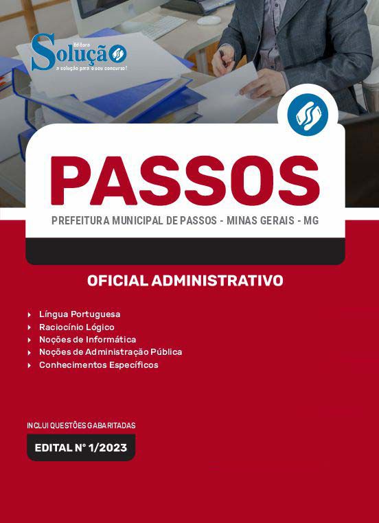 Apostila Concurso Passos MG 2023 Oficial Administrativo Solução