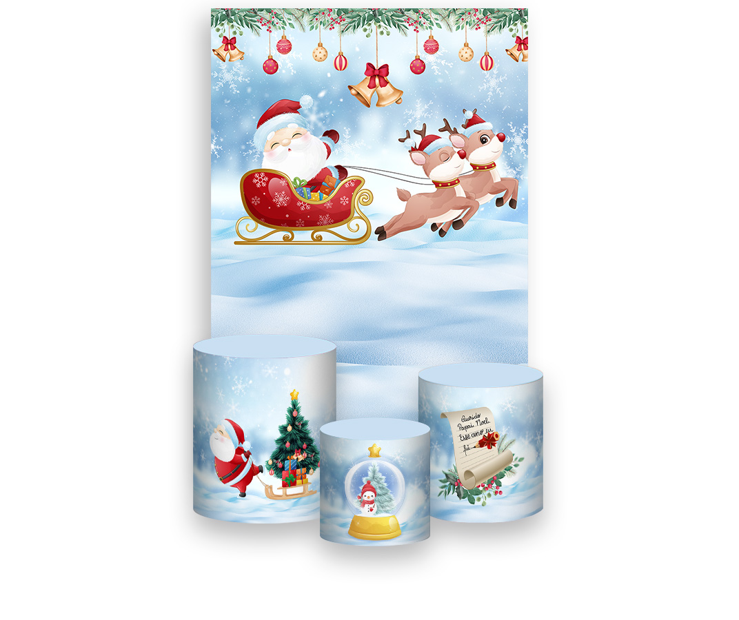 Painel De Festa Vertical Trio De Capas Cilindro Natal Papai Noel No