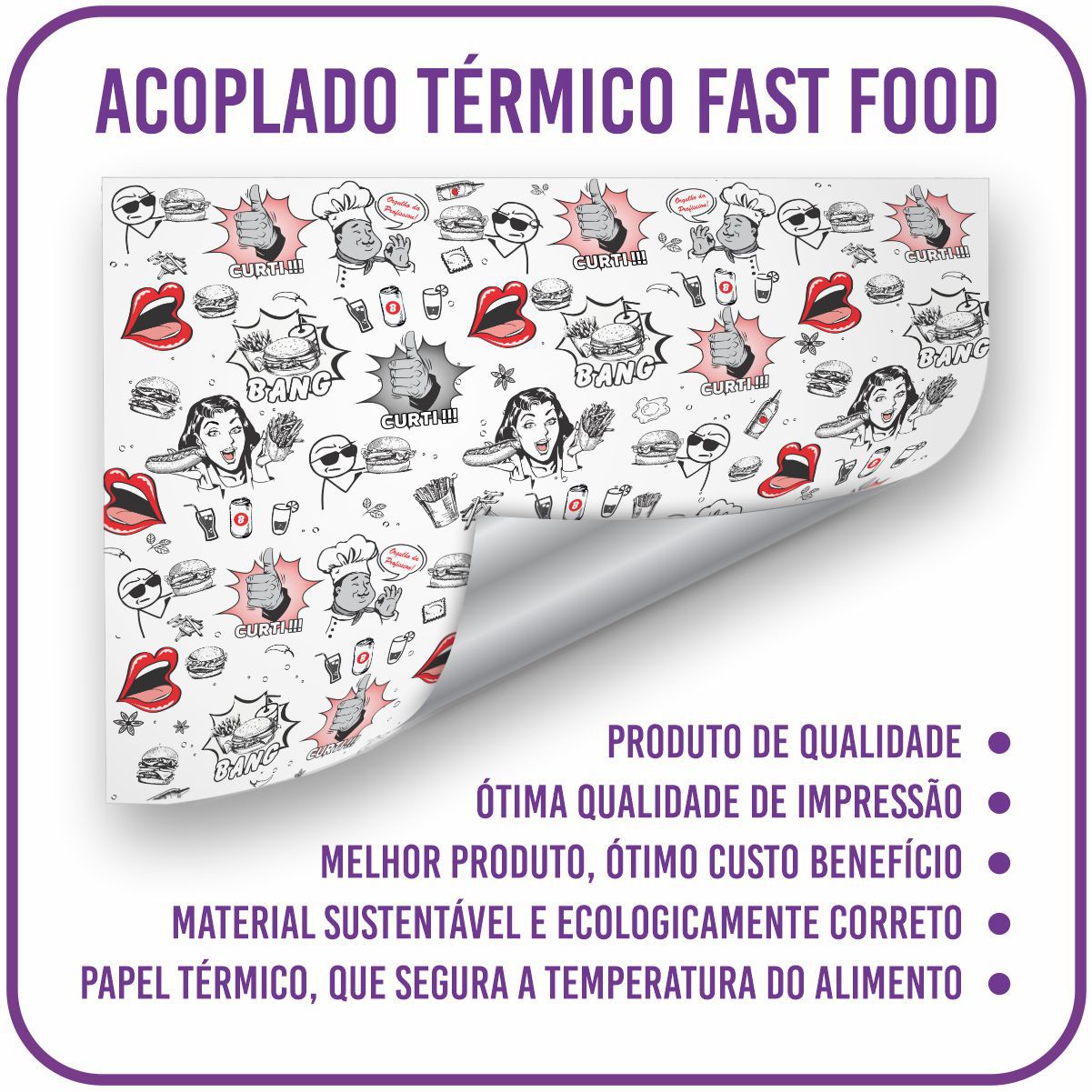 Papel Acoplado Térmico POPART Fast Food 500 Unidades Dalpack