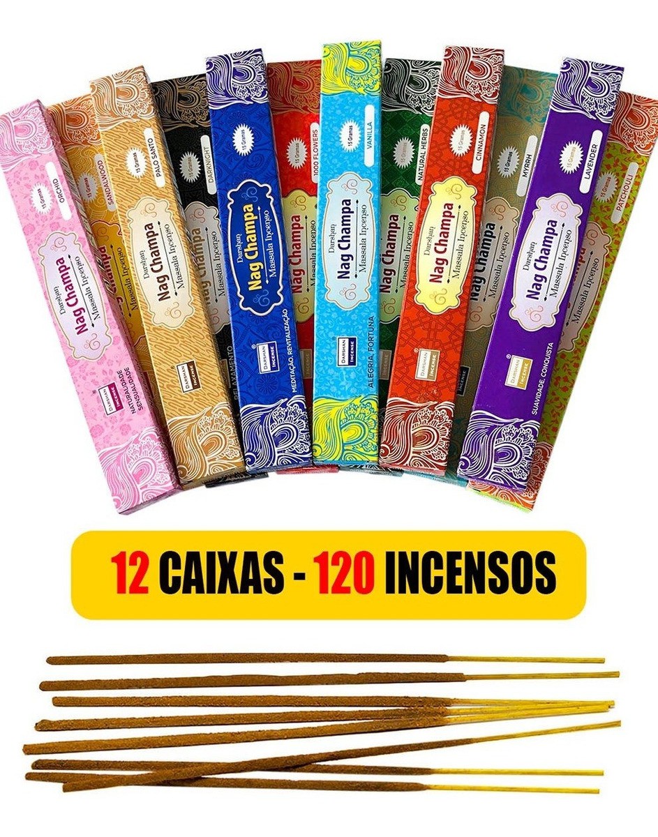 Incenso Massala Nag Champa Darshan Mix 12 Aromas Deliciosos