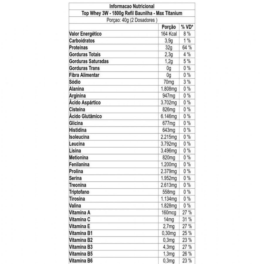 Top Whey 3W Performance Refil 1 8kg Baunilha Max Titanium