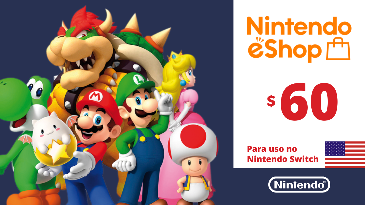 Cartão Nintendo eShop USA 60 Dólares Código Digital Playce Games