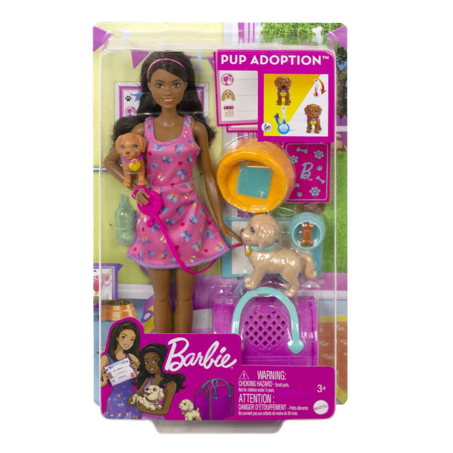 Boneca Barbie Adota Um Cachorrinho Preta Hkd Mattel Real Brinquedos