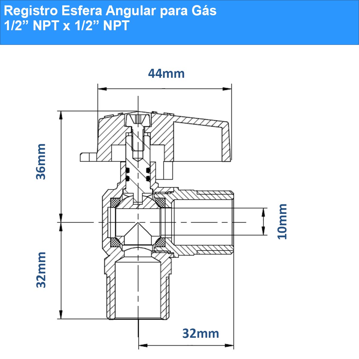 Registro Esfera ANGULAR 1 2 NPT X 1 2 NPT Caixa 5 Unidades