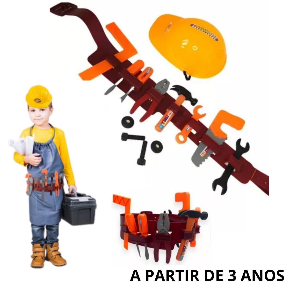 Kit Brinquedo Infantil Ferramentas Capacete E Cinto Menino Relimax