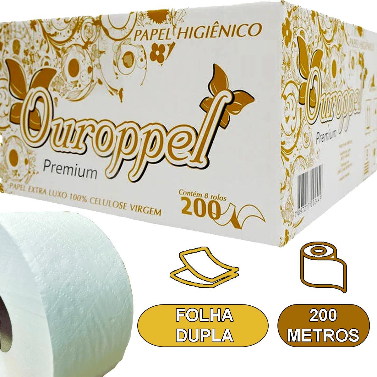 Papel Higienico Rolão Bobina Folha Dupla 100 Celulose 200 m Limpevo