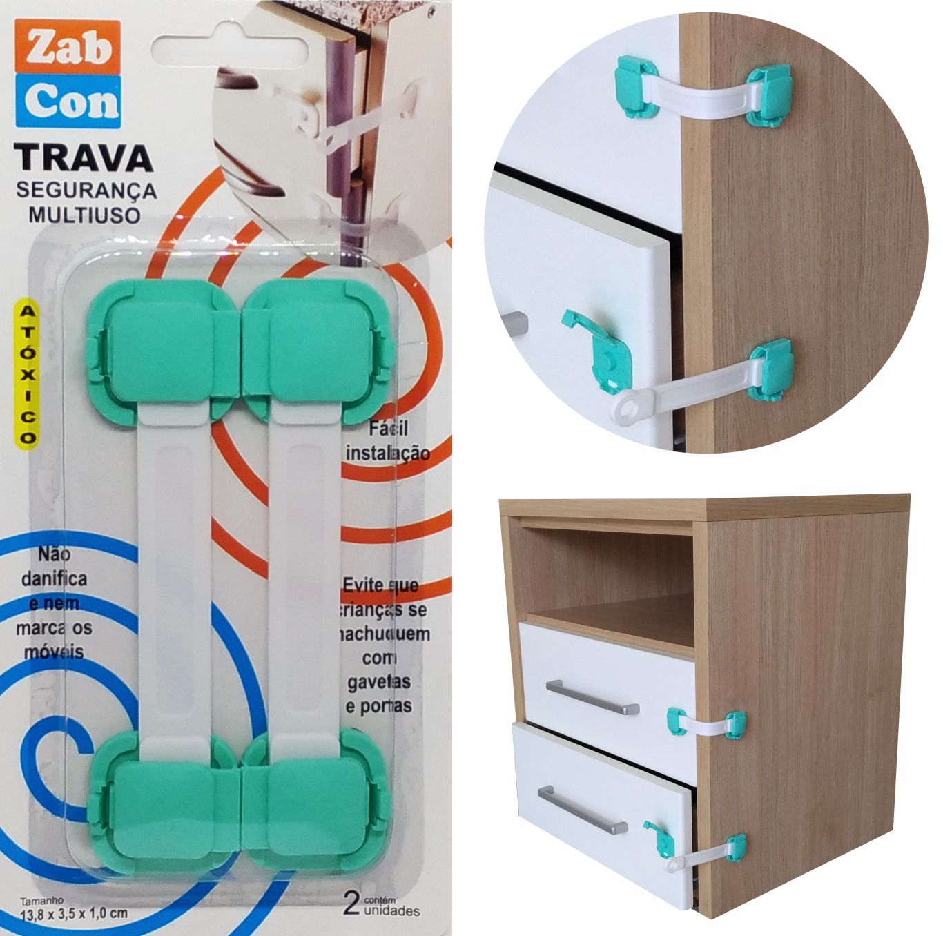 Kit 10 Travas Segurança Multiuso Verde Branco Zabcon Variedades