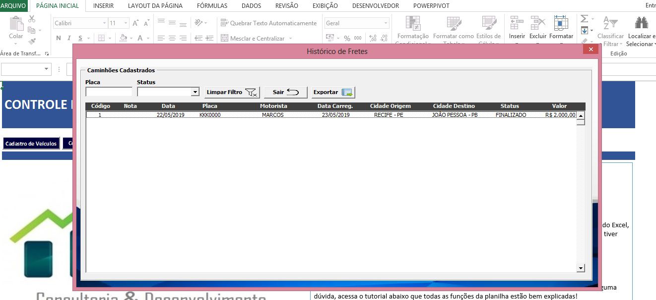 Planilha Controle De Fretes Planilhas Prontas