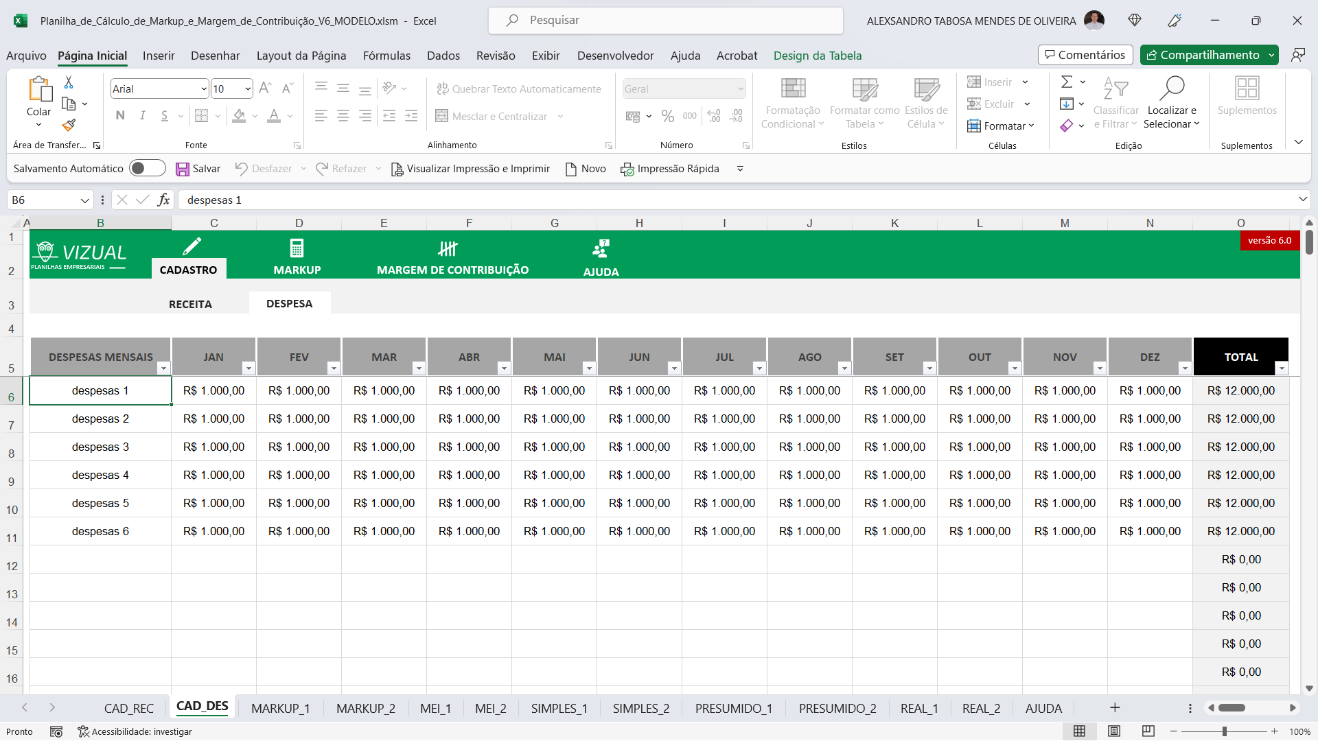 Planilha De C Lculo De Markup E Margem De Contribui O Em Excel Vizual Planilhas