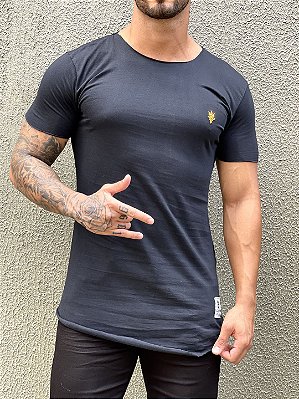 Camiseta Longline Masculina Azul Estonada Logo B Sico Imperium Store