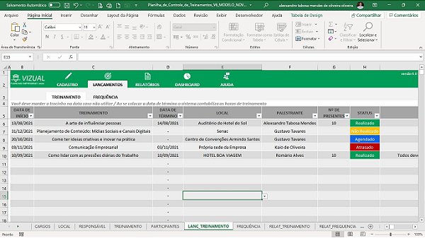 Planilha De Controle De Treinamentos Em Excel Vizual Planilhas Empresariais Planilhas Em