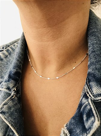 CHOKER MICRO CORAÇÕES PRATA 1000 Bijouxcg