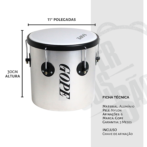 Repique de Mão Gope 11 30cm Alumínio Nylon Instrumentos de Percussão