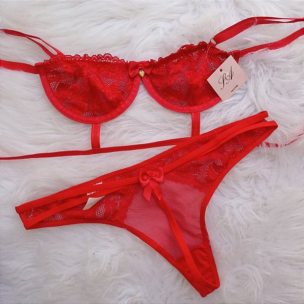 Conjunto Lingerie Desejo Vermelho Sabrinaamarastore