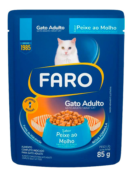 Ração Úmida Faro Sachê Sabor Peixe ao Molho para Gatos Adultos 85g