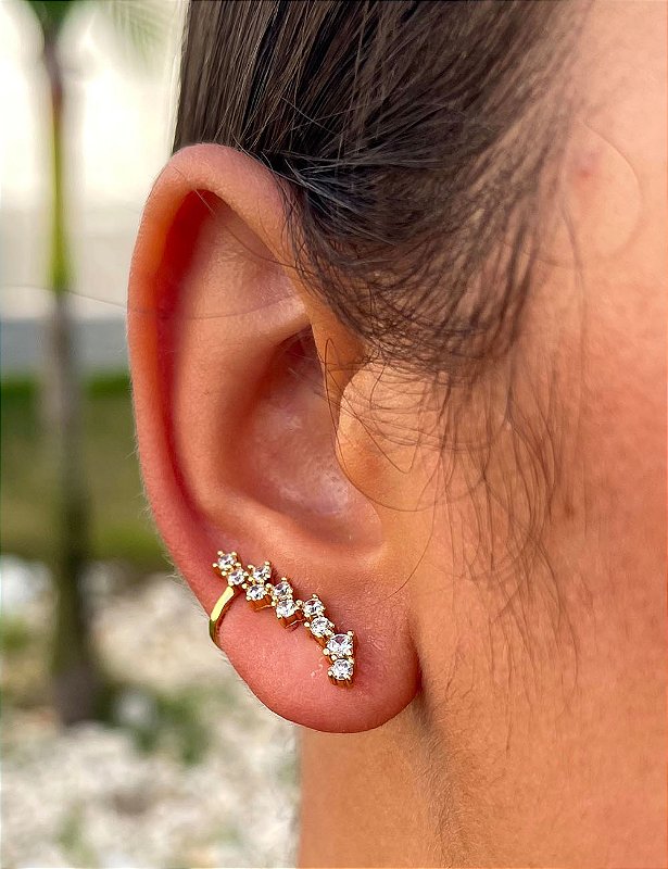 Brinco Ear Cuff Cravejado Semijoia 18 K Unidade M6 JOIAS ATACADO