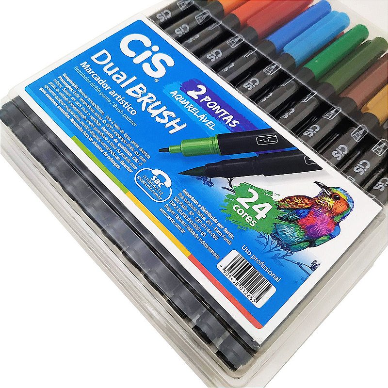 Caneta Pincel Cis Dual Brush Aquarelavel 24 Unidades O Escriba