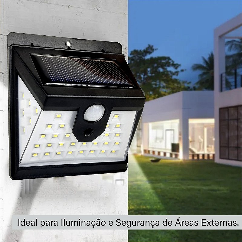 Lumin Ria Solar Parede Leds Sensor Presen A Fun Es Preto