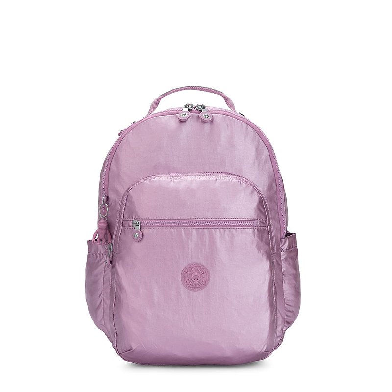 Mochila Kipling Seoul 27L Rosa Metálico Viajante Moderno