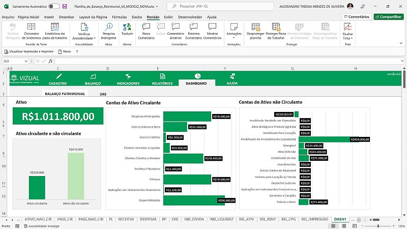 Planilha de Balanço Patrimonial em Excel Vizual Planilhas Empresariais Planilhas em