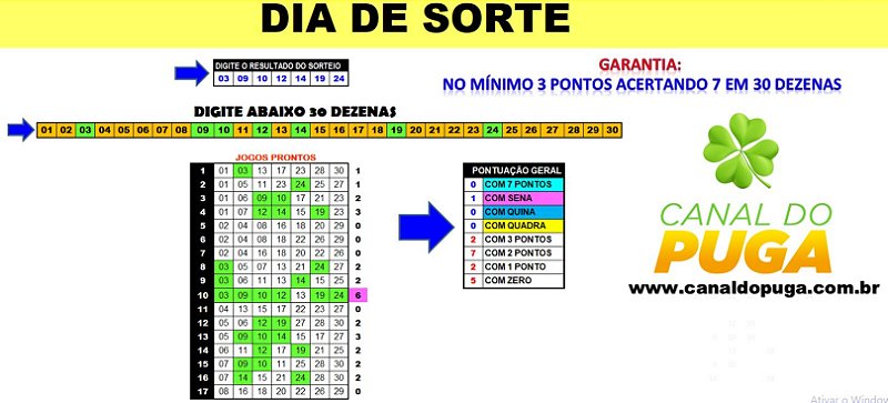 Planilha Dia De Sorte Esquema 30 Dezenas Em 17 Jogos CANAL DO