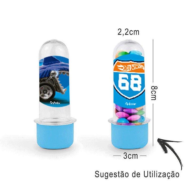 Mini Tubete Lembrancinha Hot Wheels 8cm Azul Claro Rizzo Embalagens Rizzo Embalagens