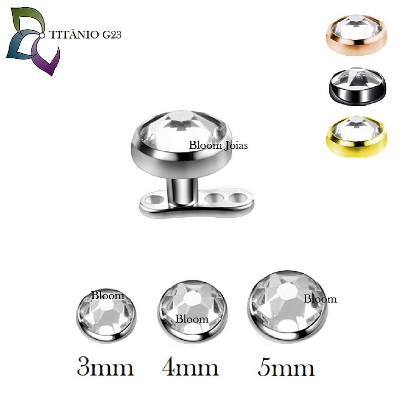 Kit 3 Unidades Piercing 100 Titânio Microdermal Base Topo