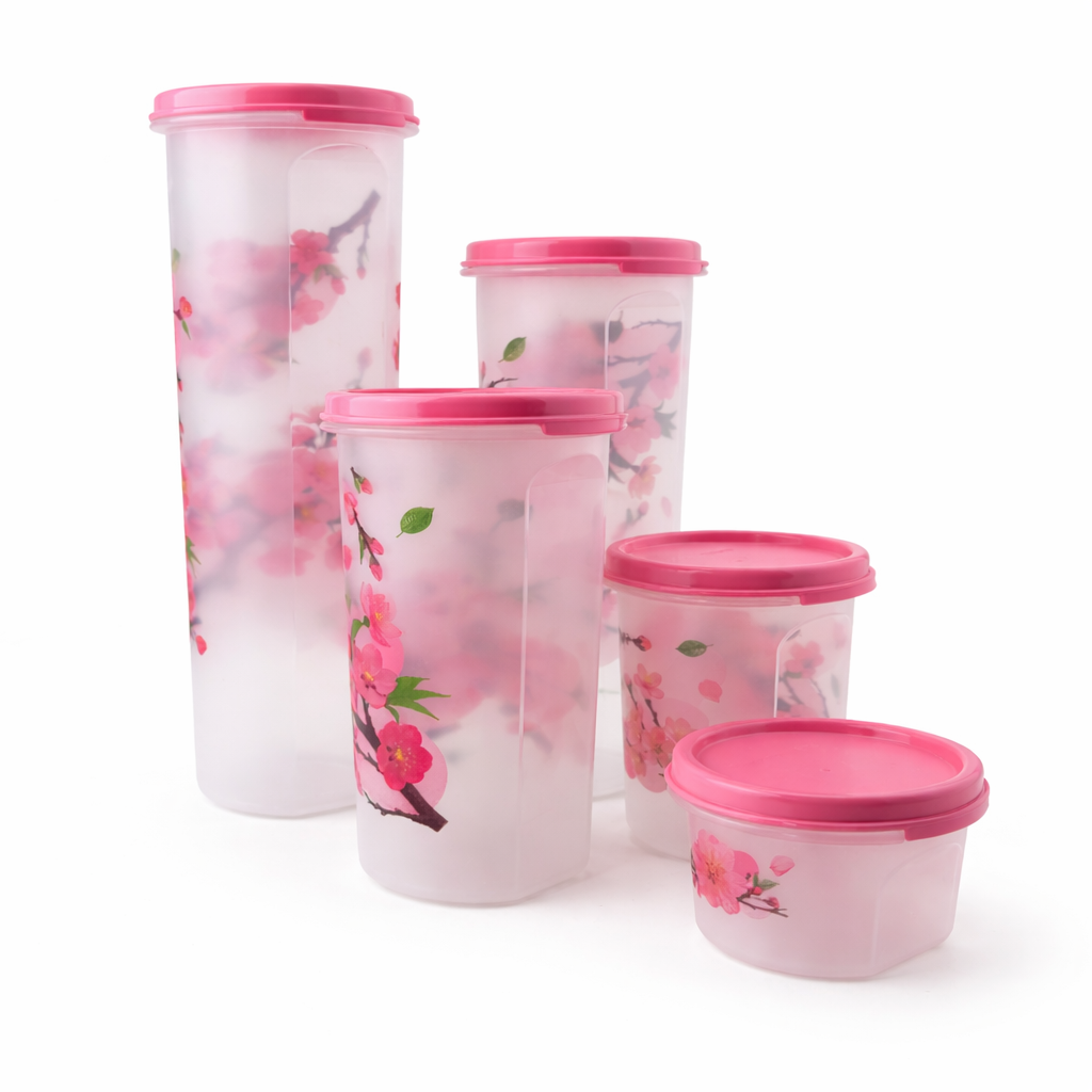 Tupperware Kit Modular Redondo Flor de Cerejeira Rosa 5 peças