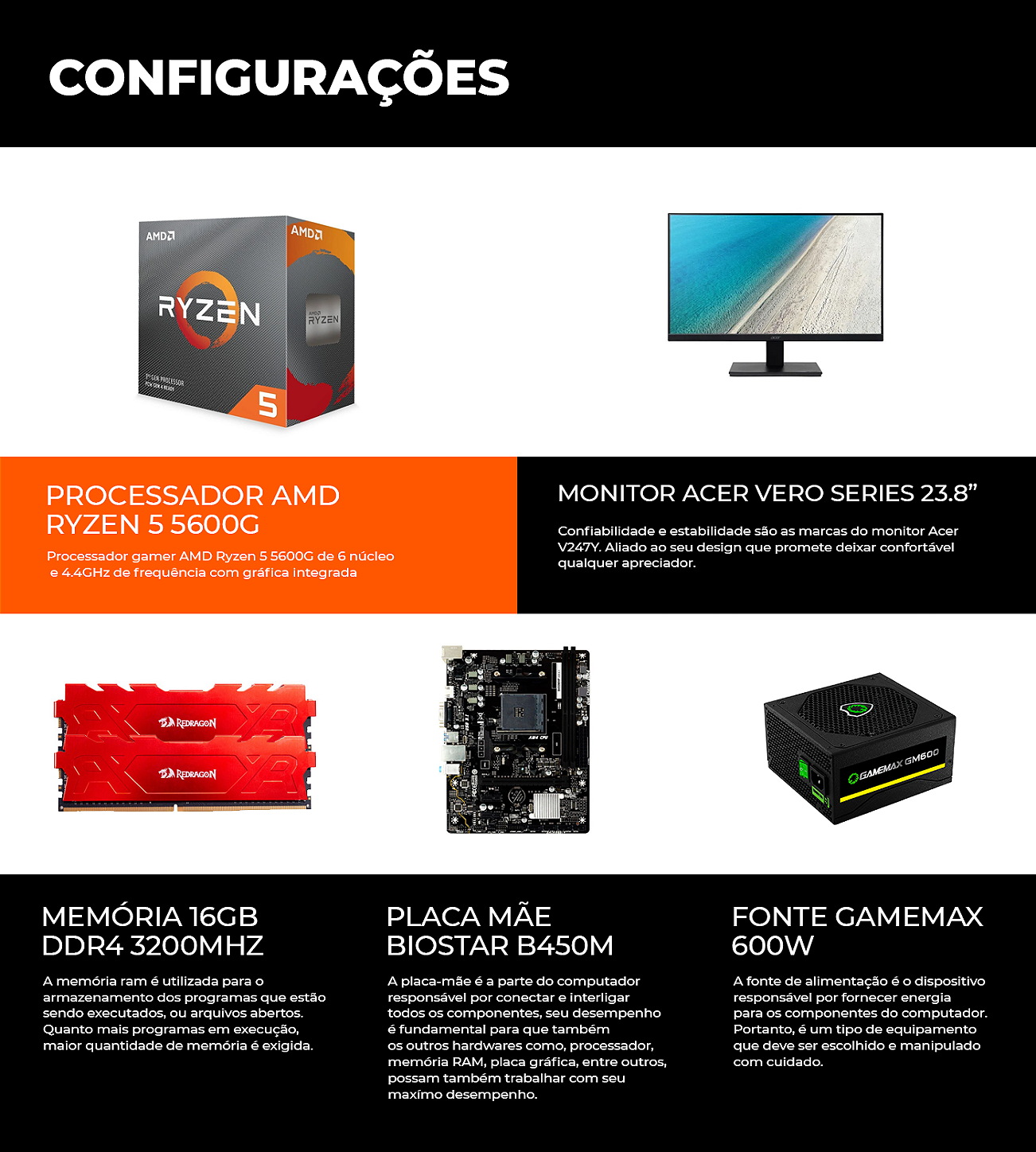 Pc Gamer Ryzen 5 5600g, 16gb Ram Ssd Monitor Kit Gamer