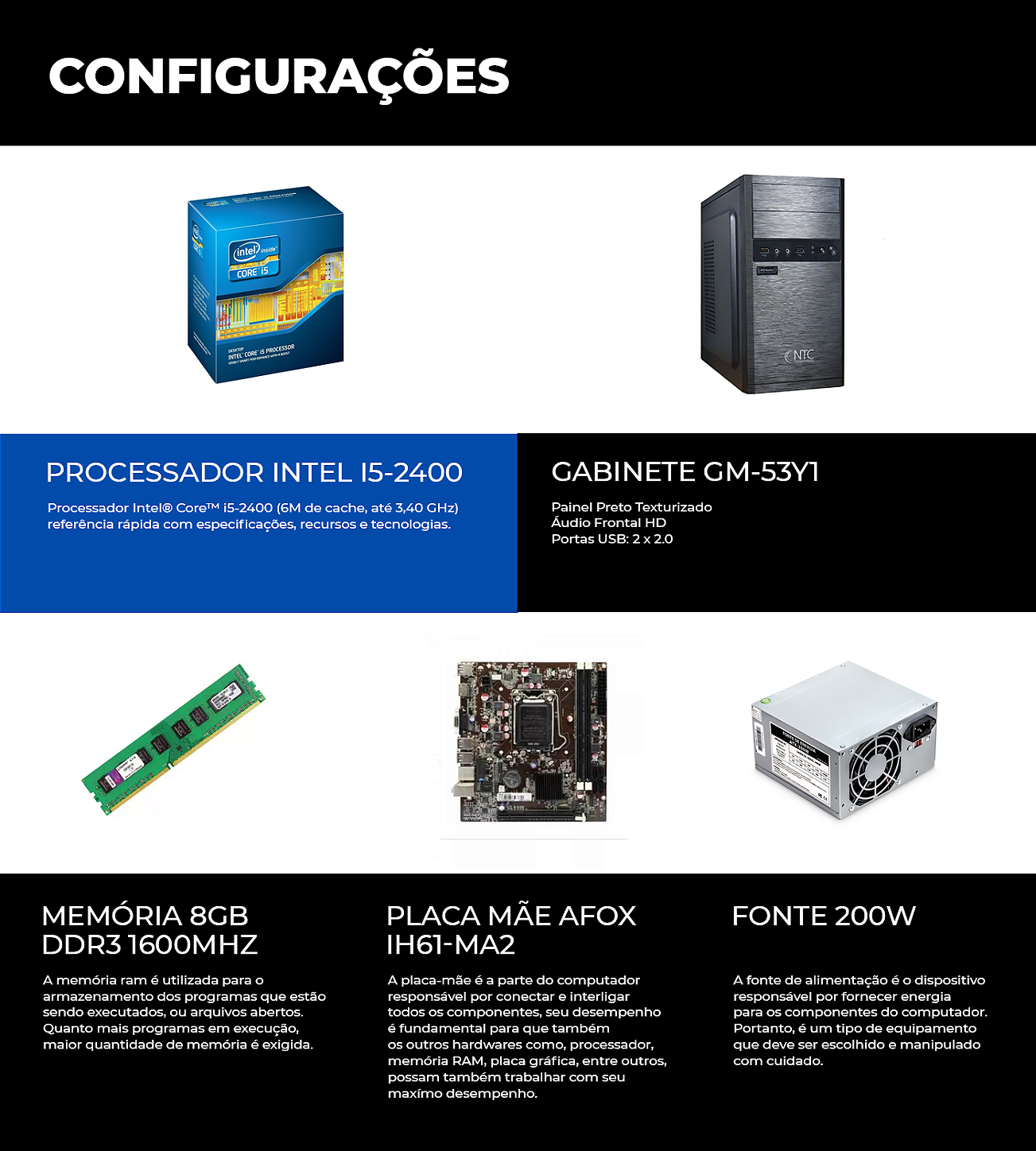 Computador Gamer, Intel i5-10400F, 16GB DDR4 3200MHz, SSD 240GB