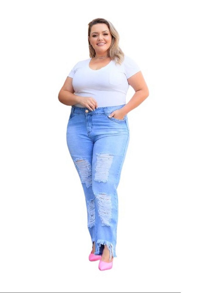 Calça Jeans Feminina Mom Destroyed Rasgada - Naromi Calças Femininas Compre  Online