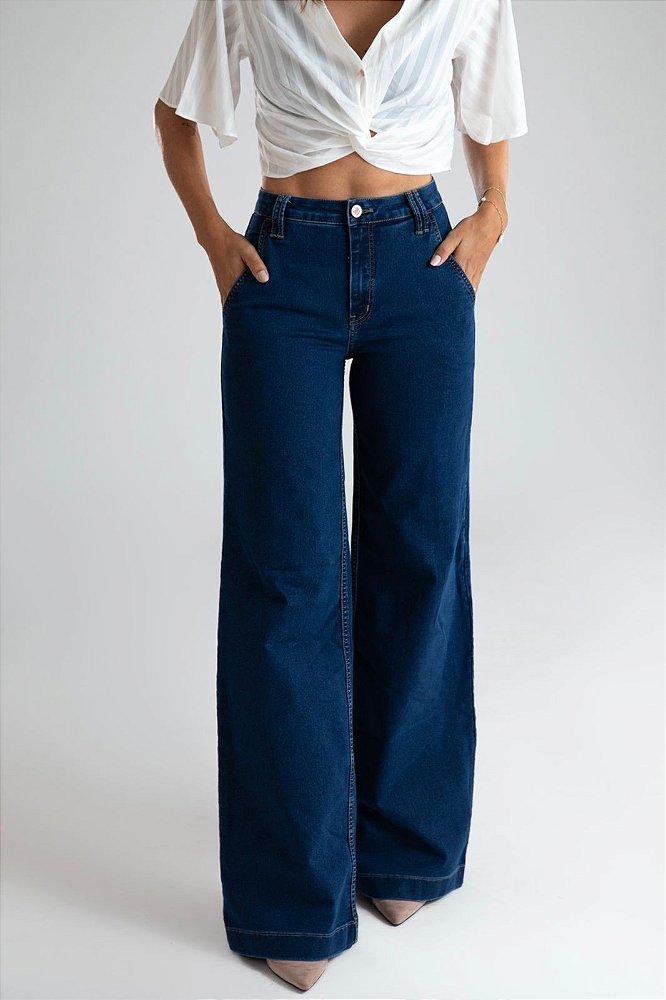 Calças Jeans Feminina Pantalona Monte seu Look c/ as Melhores na Santé