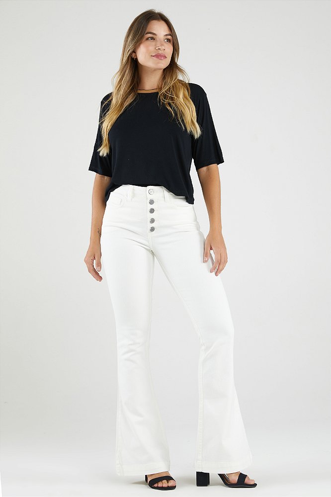 Calça Jeans Feminina Flare Off-White - Saara