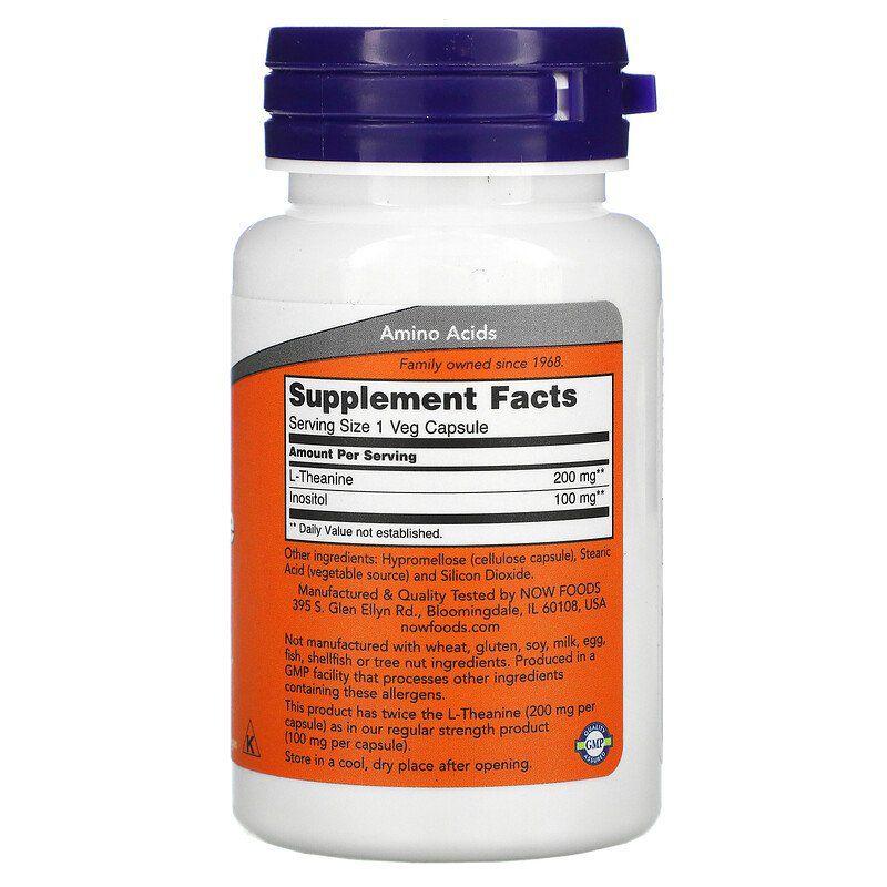 LTheanine 200mg (60 cápsulas) Now Foods Now Suplementos Suplementos Importados e Nacionais