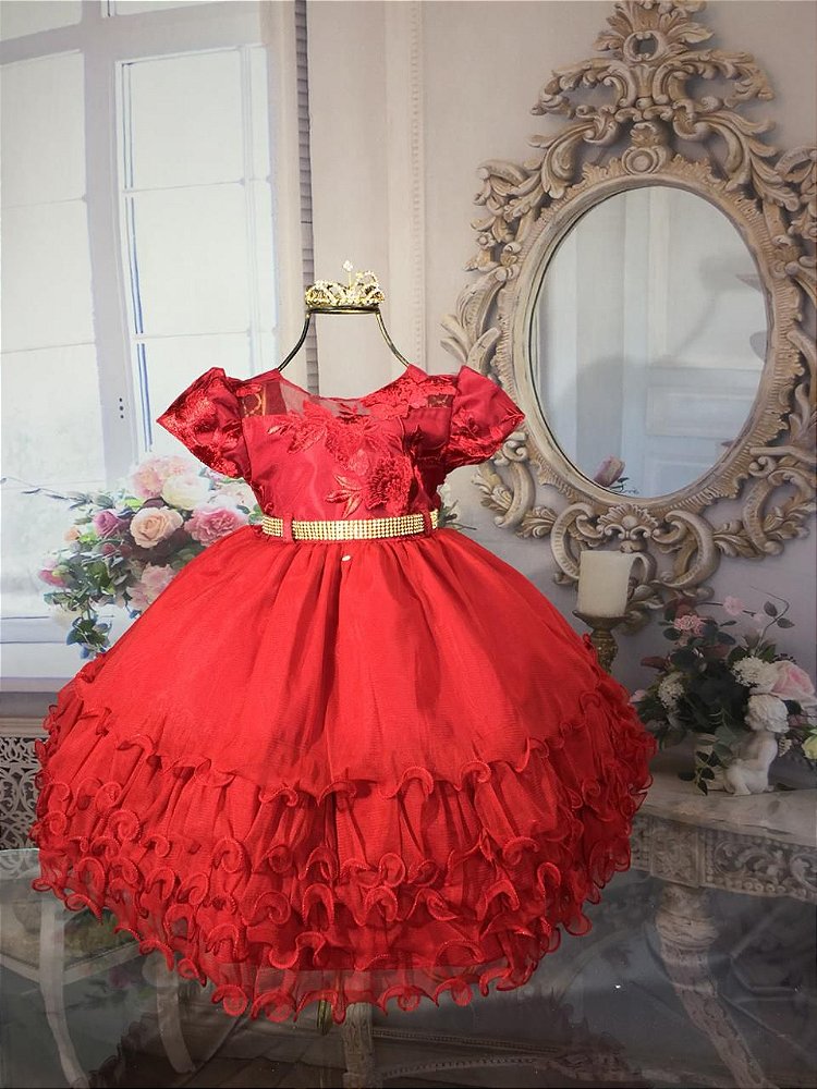 vestido de festa infantil vermelho luxo