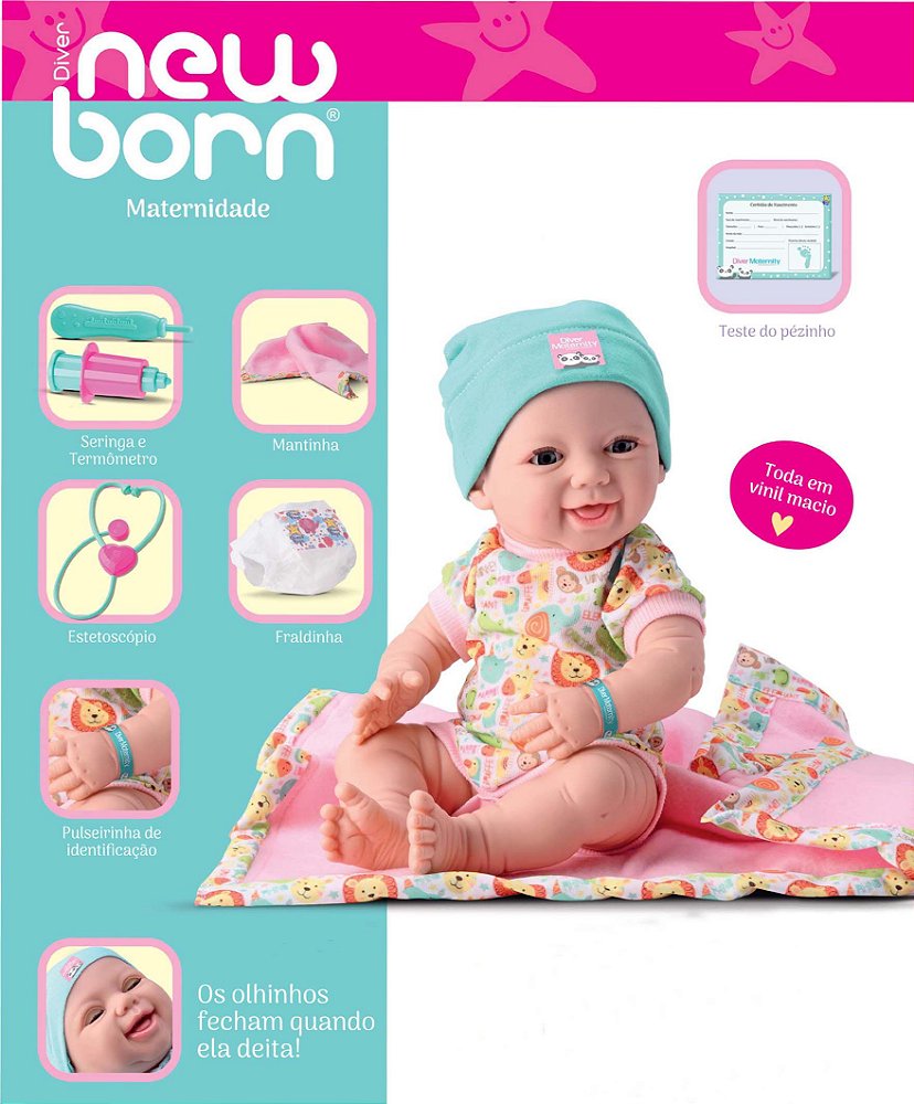 Boneca Diver New Born Maternidade C/ 36,5cm Divertoys MC Toys