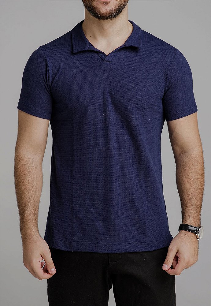 Polo V Marinho Texturizada Vidic - VIDIC▸® | Loja Online