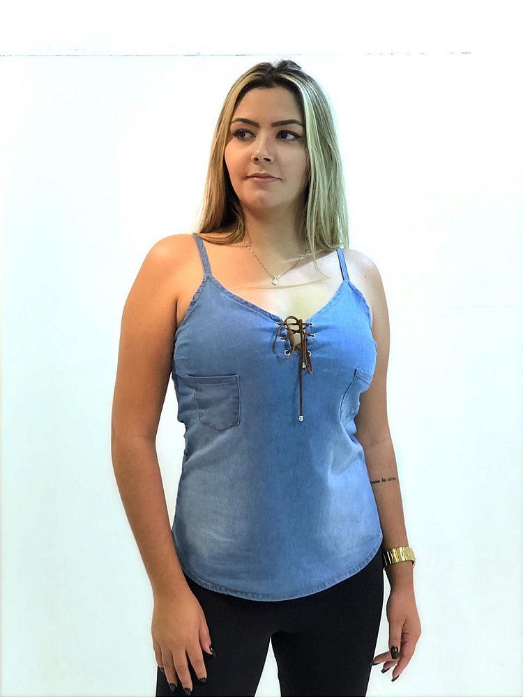blusa de alça jeans feminina