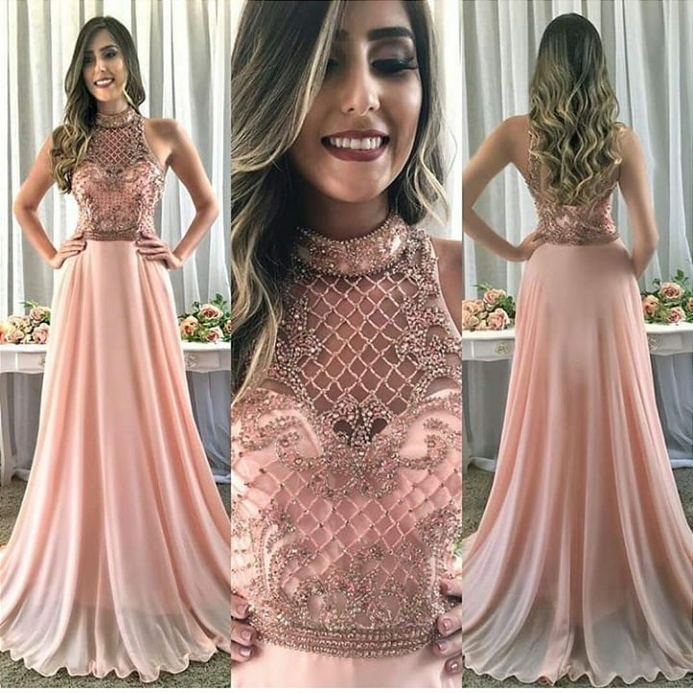 vestido social longo rose