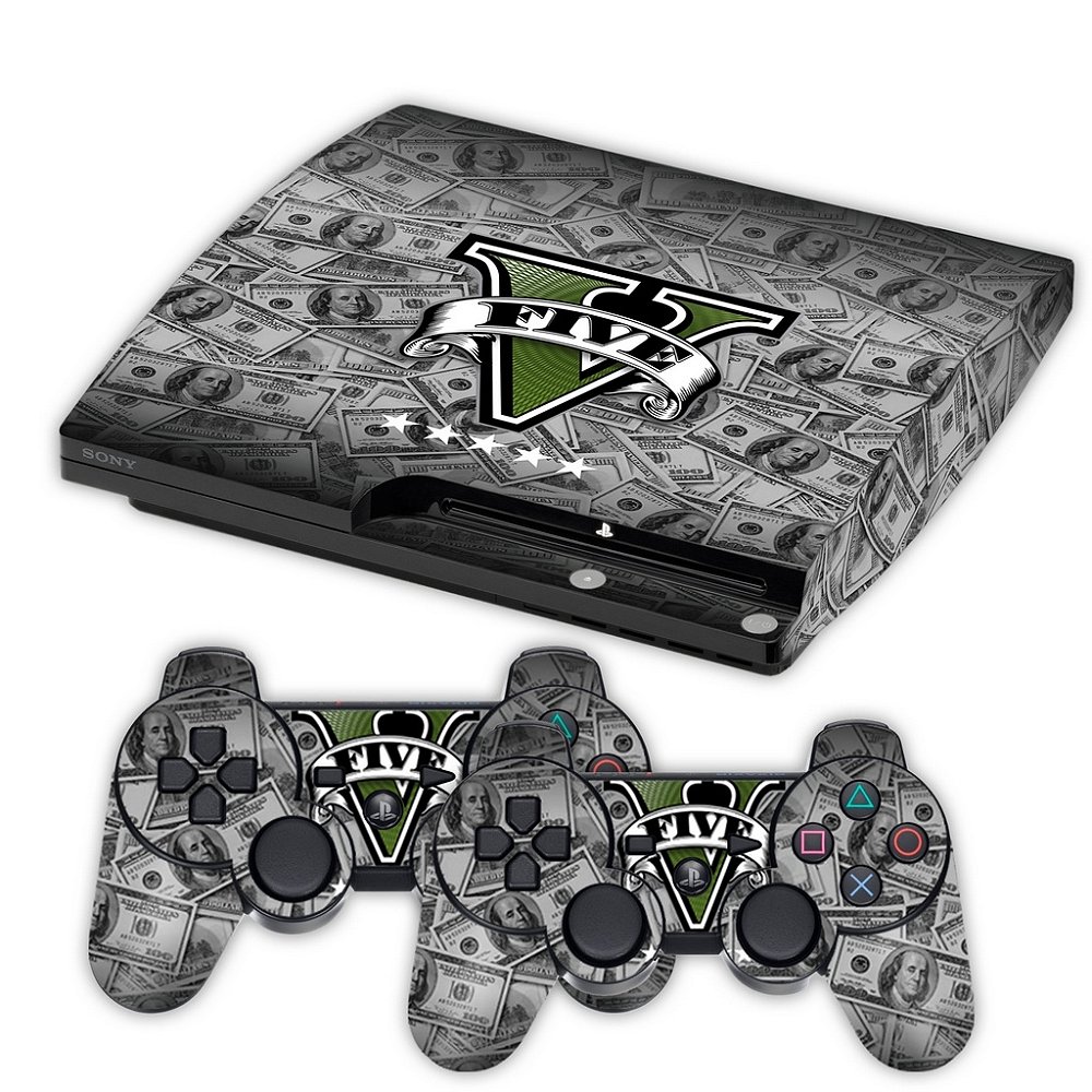 Skin PS3 Slim - GTA V Dólares - 076 - Tf Arts Adesivos Personalizados