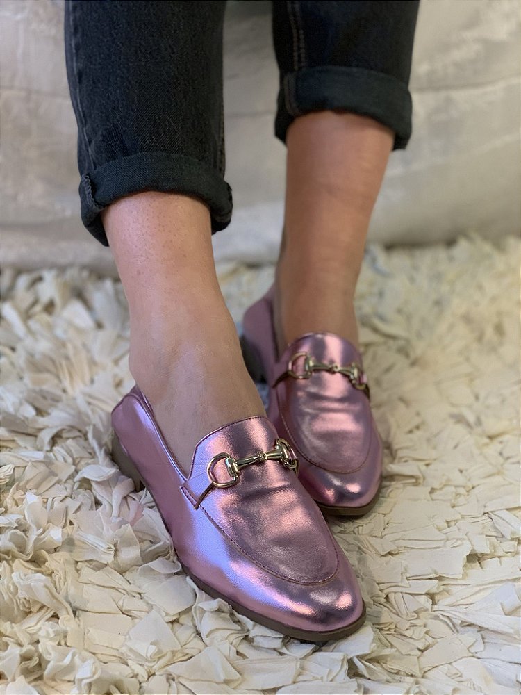 Mocassim Feminino em Couro Legítimo Nobuck Lilás - Andacco